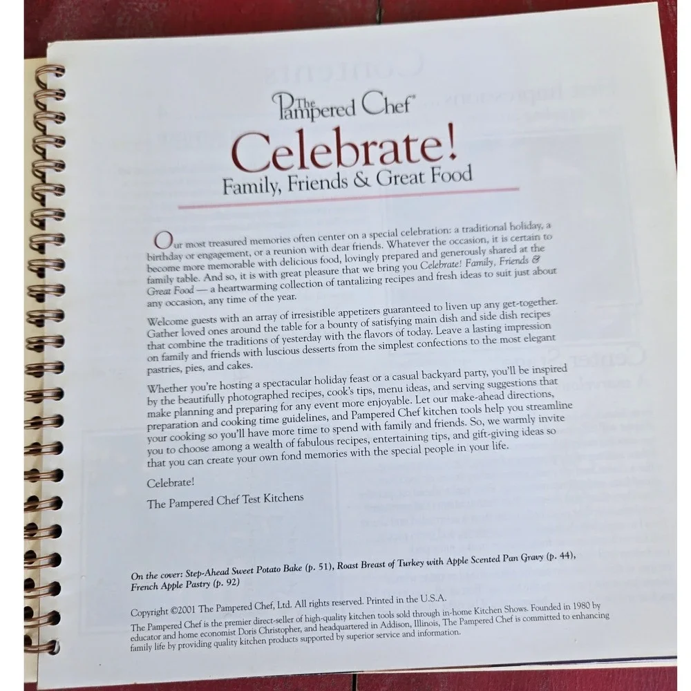 Pampered Chef Celebrate Cookbook soft cover spiral 2001